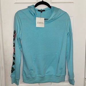 Zaful blue embroidered hoodie